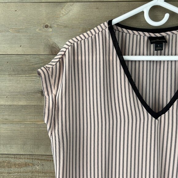 Worthington Womens Shirt Cap Sleeve Blouse Vneck Semi Sheer Striped Size Large - Picture 3 of 7